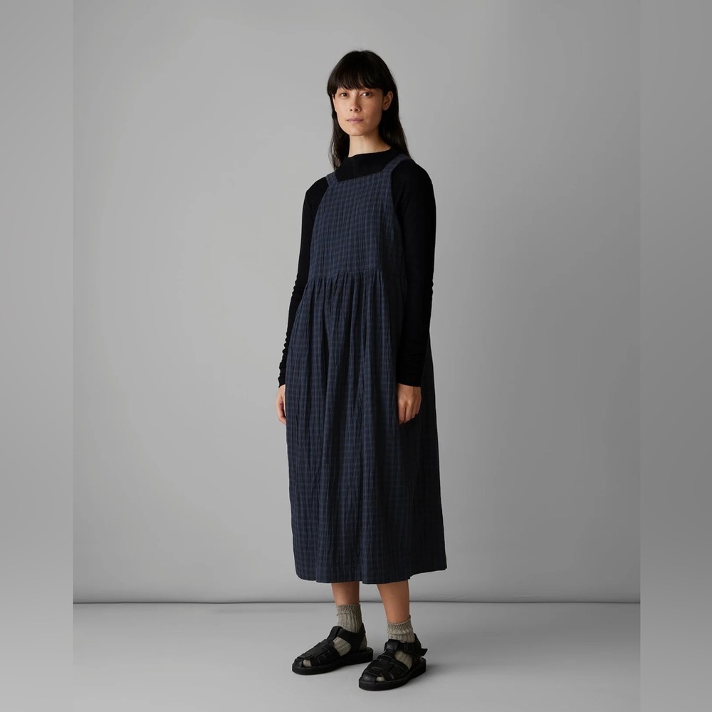 Toast Navy Crinkle Cotton Dress